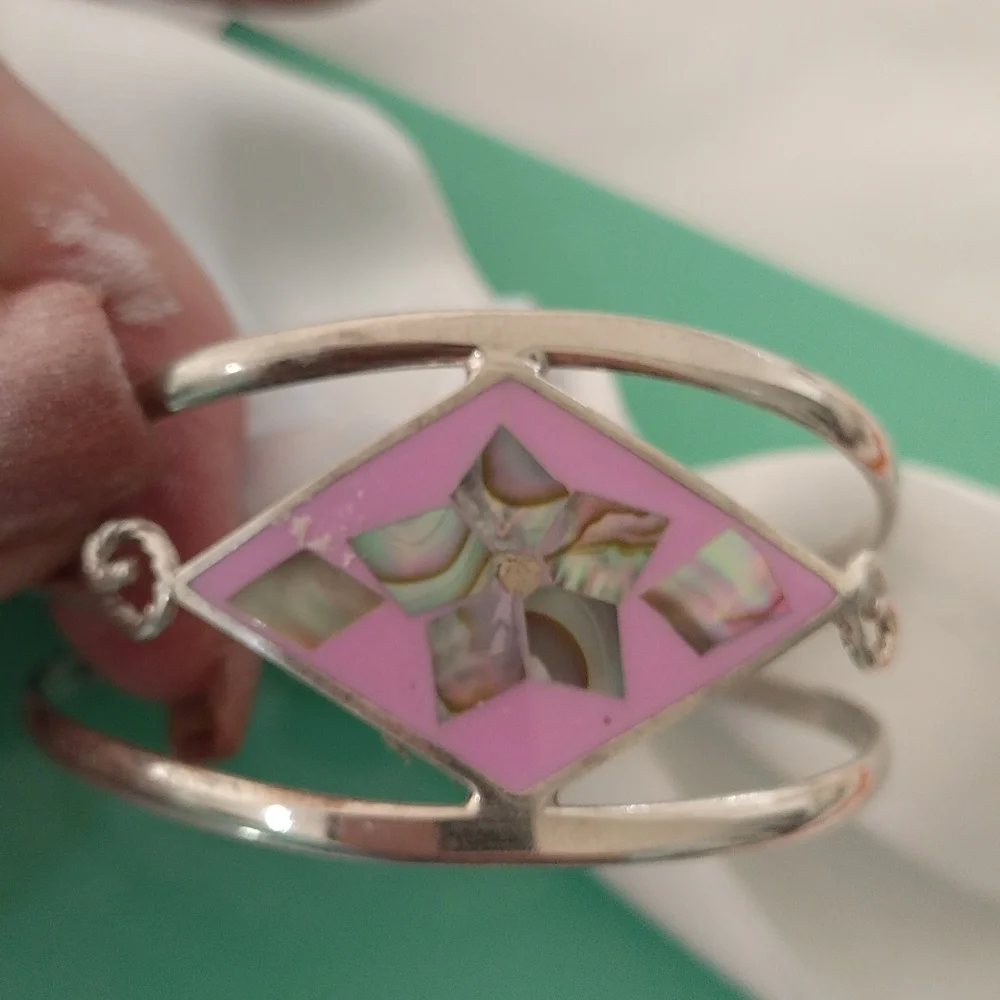 Alpaca Silver + Abalone Floral Child's Bracelet Mexico